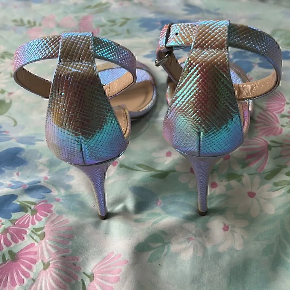 J Crew Iridescent Textured Ankle Strap Heels